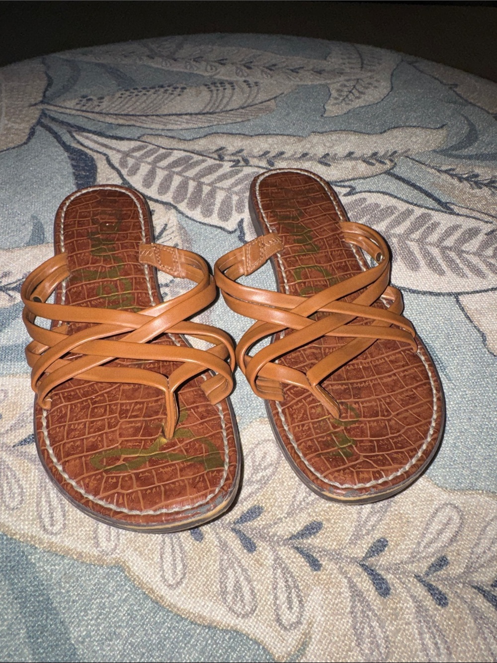❤️ Sam Edelman Brown Croc-Embossed Strappy Slide Sandals